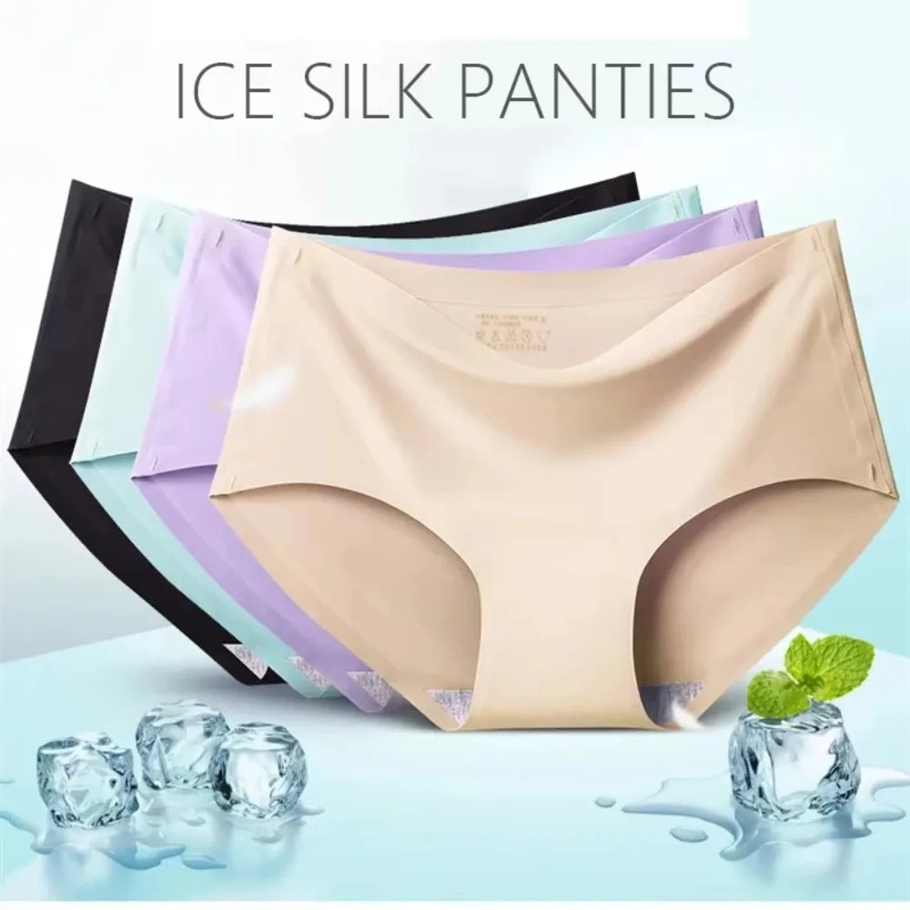 9 Pcs Women's Seamless Ice Silk Panties - Soft Solid Color Underwear for Teens & Adults, Breathable One-Piece Comfort Fit