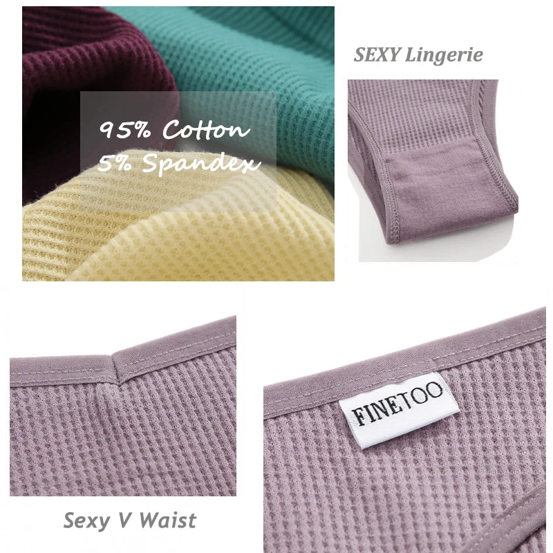 4PCS/Set Waffle Cotton Panties Women's Panties Sexy Low Rise Brazilian Panties Seamless Briefs Female Underpants Soft Lingerie