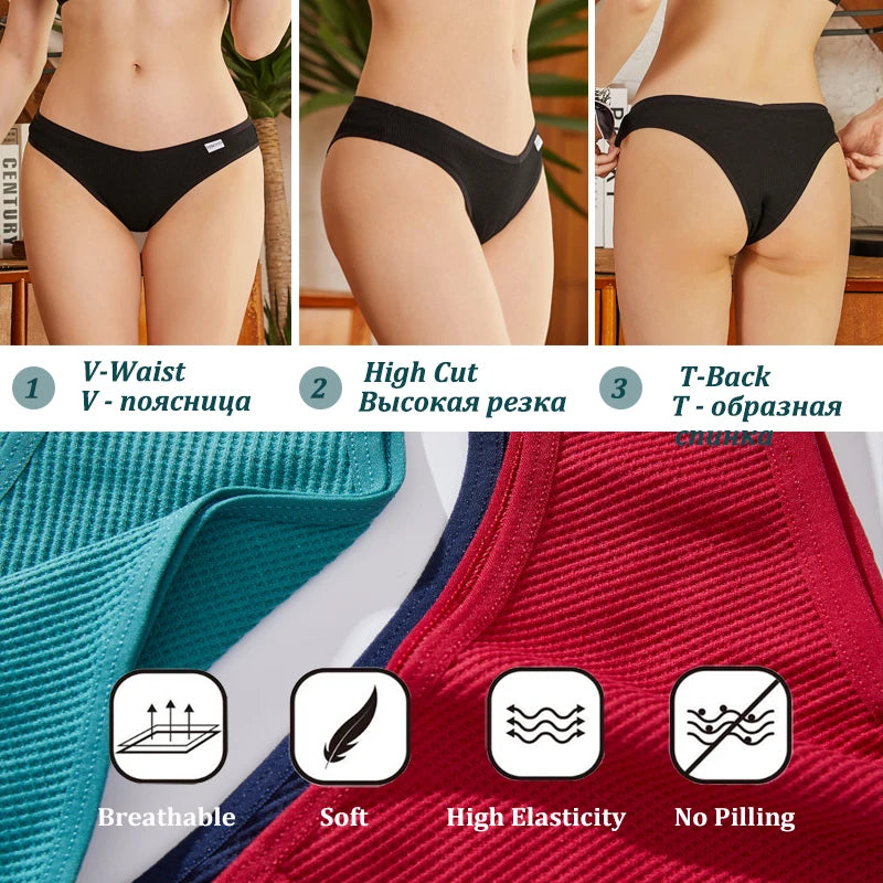 4PCS/Set Waffle Cotton Panties Women's Panties Sexy Low Rise Brazilian Panties Seamless Briefs Female Underpants Soft Lingerie