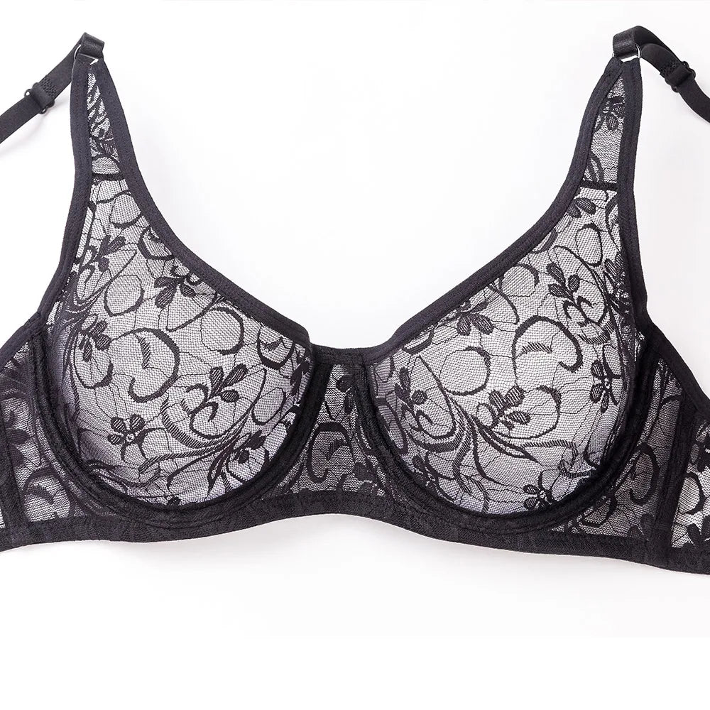 Bra For Womens Underwear Lace Bra Underwire BH Hollow Out Embroidery Perspective Sexy Lingerie Tops Plus Size Brassiere
