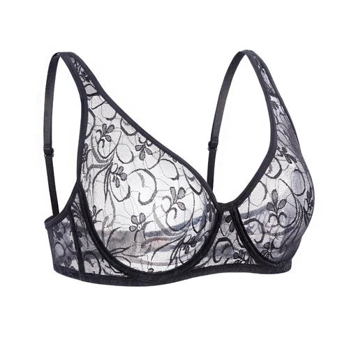Bra For Womens Underwear Lace Bra Underwire BH Hollow Out Embroidery Perspective Sexy Lingerie Tops Plus Size Brassiere